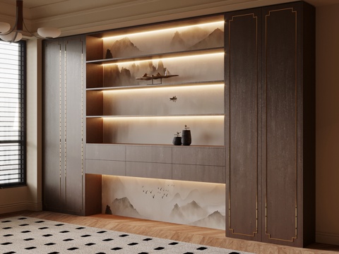  新中式书柜3d模型 