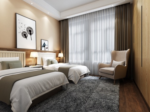  现代老人房  温馨卧室 简约卧室 休闲椅3d模型 