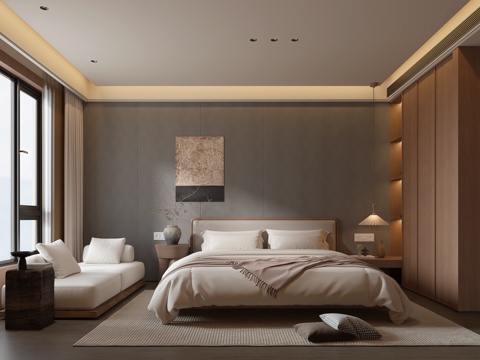  中古风 客房    侘寂风客房3d模型 