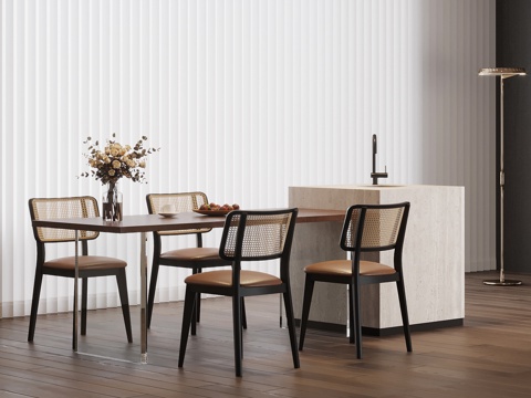  中古风岛台 餐桌椅3d模型 