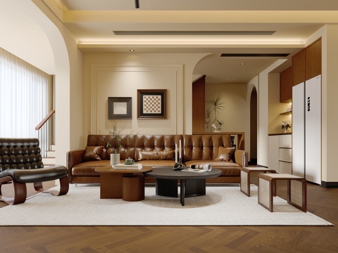  法式中古风客餐厅3d模型 