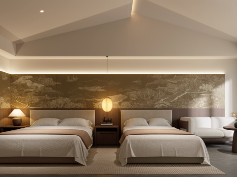  民宿客房   新中式客房3d模型 