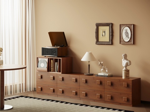 中古风边柜 地柜 书柜 装饰画su模型