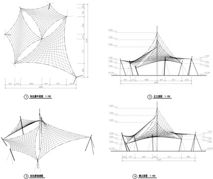 张拉膜亭景观结构CAD施工图cad施工图