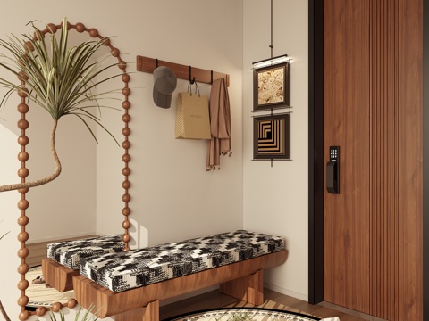 全身镜换鞋凳挂衣杆su模型