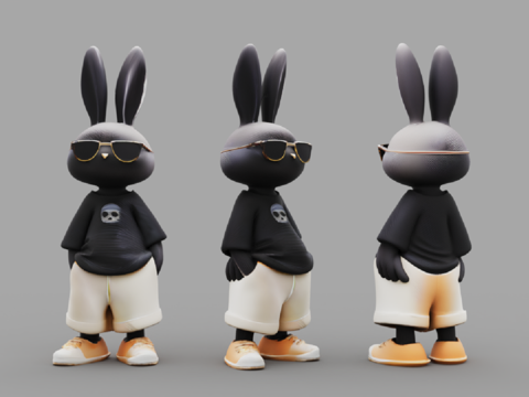  现代风格兔子潮玩3d模型 