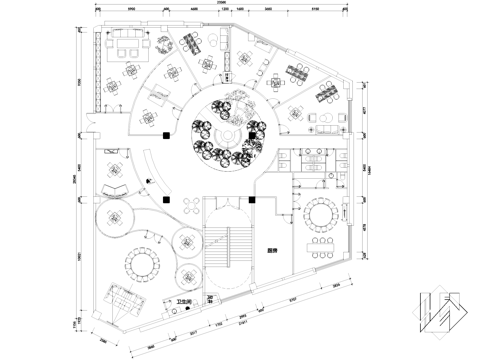 会所棋牌室茶室餐厅室内工装平面图cad施工图
