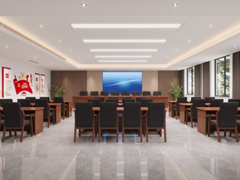  现代党建文化大会议室3d模型 