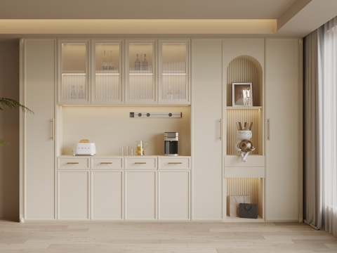 法式奶油风酒柜 餐边柜su模型