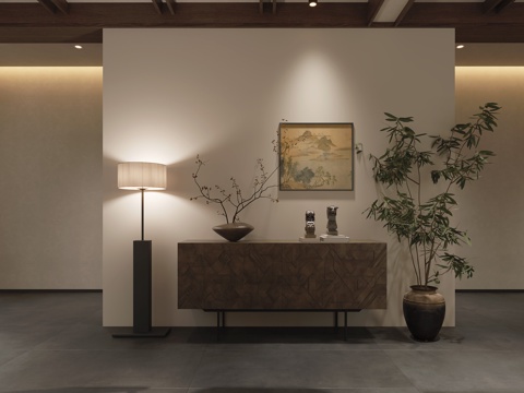  民宿大厅   酒店大厅  茶桌3d模型 