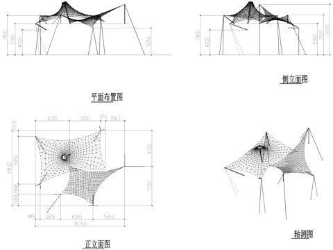 张拉膜亭景观结构CAD施工图cad施工图