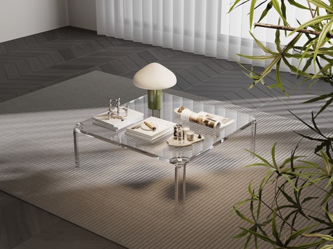  现代极简茶几 玻璃茶几3d模型 