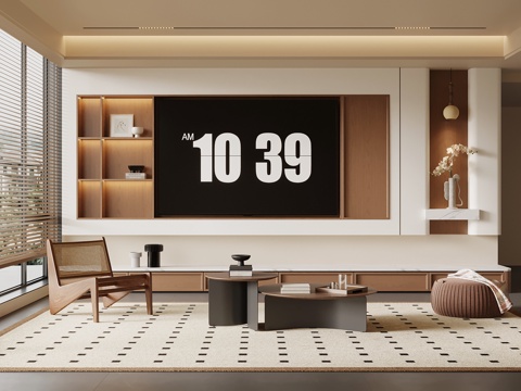  中古风客厅 电视背景墙 电视柜 沙发茶几组合3d模型 