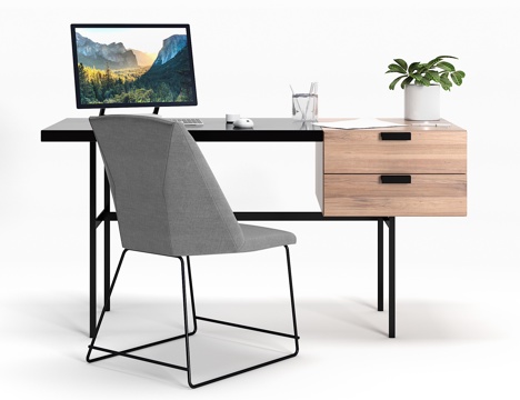  现代电脑桌书桌椅子组合3d模型 