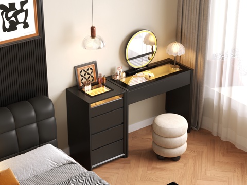  现代风格卧室 家具梳妆台 灯光齐全3d模型 