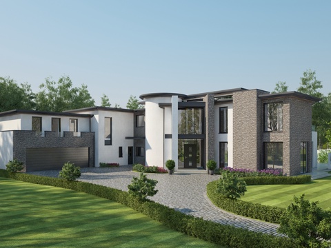  现代别墅 灌木 景观 园林 草地3d模型 