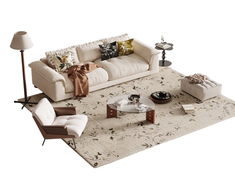  中古风沙发茶几组合3d模型 