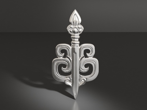  复古中式花纹胸针3d模型 