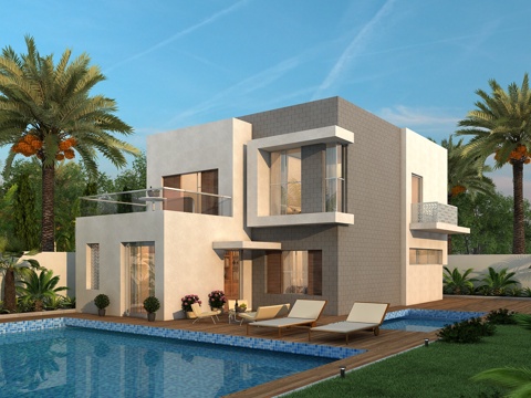  现代别墅 游泳池 热带3d模型 