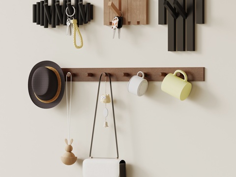 现代挂钩 挂衣板 墙饰su模型