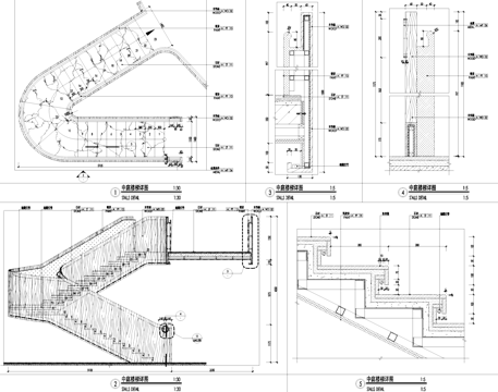 中庭转折旋转楼梯节点CAD施工图cad施工图