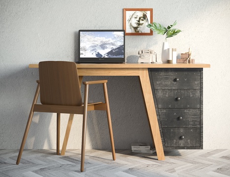  工业风书桌椅子电脑摆件组合3d模型 