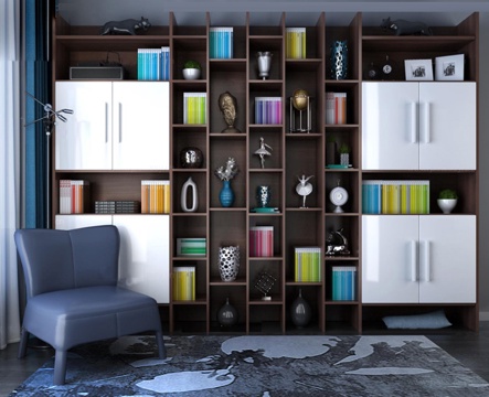  北欧书房 书架 书柜 花瓶 椅子 书3d模型 