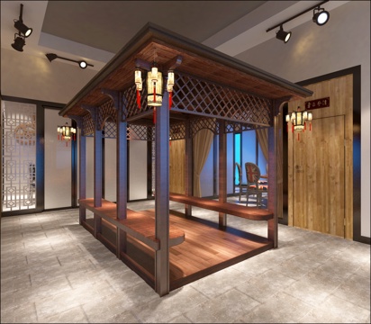  新中式餐饮门头3d模型 