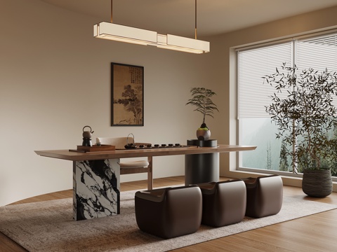  新中式茶桌椅 茶台3d模型 