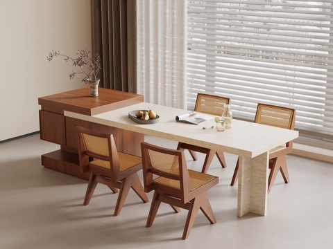  中古风岛台 餐桌椅3d模型 