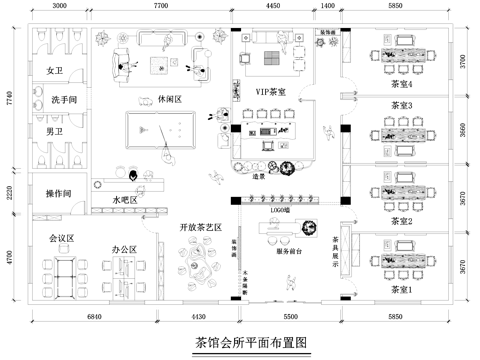 茶馆茶室会所室内工装平面图cad施工图