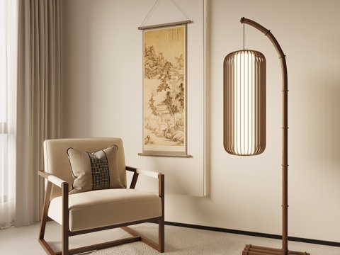 新中式休闲椅 扶手椅su模型