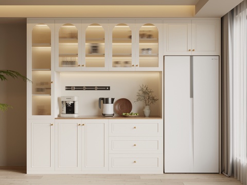 法式奶油风酒柜 餐边柜su模型