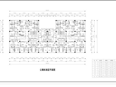 公寓标准层户型图建筑平面CAD施工图cad施工图