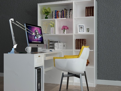  现代书桌 书籍 单椅 台灯模型3d模型 