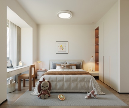  儿童房 奶油风儿童家居卧室 现代儿童家居卧室  女孩房  简3d模型 