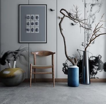  新中式椅子摆件组合3d模型 