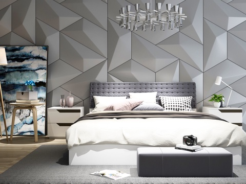  现代床具组合 装饰边柜3d模型 