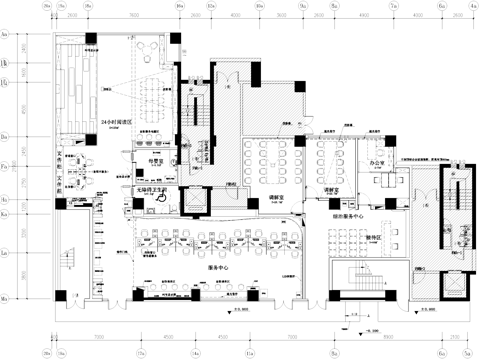 党群服务中心室内工装平面图cad施工图