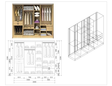 衣柜双移门、三移门内部结构CADcad施工图