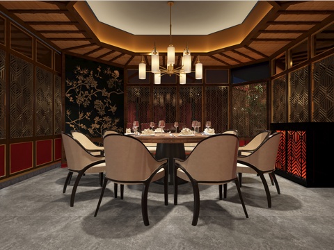  新中式饭店包厢 包房3d模型 