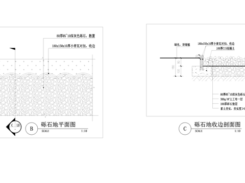 砾石地面铺装收边节点CAD施工图cad施工图