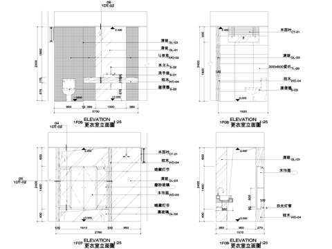 更衣室卫生间洗手间立剖面CAD施工图cad施工图