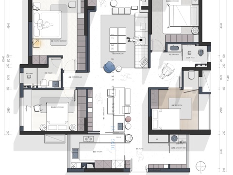 155平四叶草平户型面设计cad施工图cad施工图