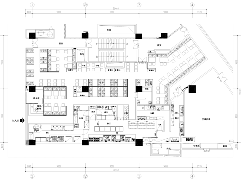 餐厅饭店厨房室内工装平面图CAD施工图cad施工图