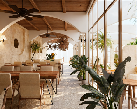  自然风咖啡厅 红砖墙 复古家具 咖啡吧台 商业空间3d模型 