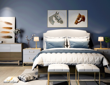  现代卧室床具组合3d模型 