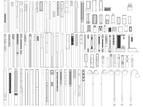 景观灯具路灯草坪灯灯柱庭院灯图块图库CAD施工图cad施工图
