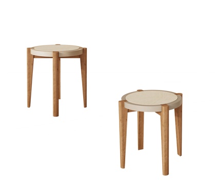  侘寂风圆几 边几 角几 几类 茶几 木质边几3d模型 