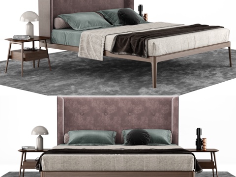  现代双人床 床头柜组合模型3d模型 